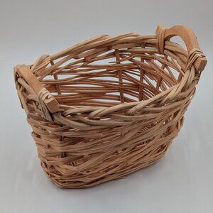 Wicker Basket with Wooden Handles, 13 in Woven Cane Wicker Boho